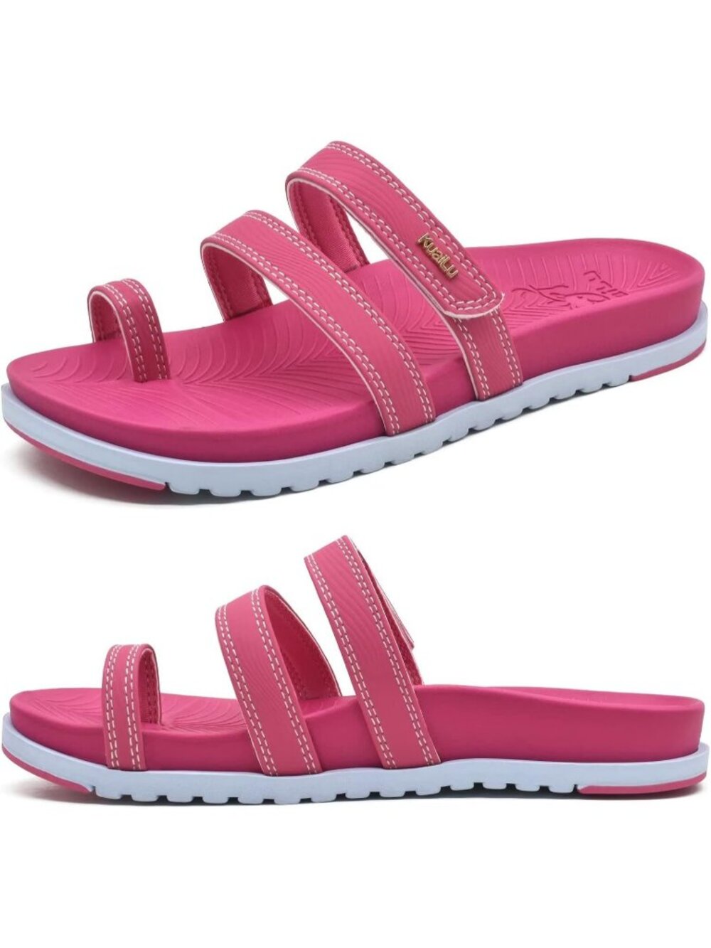 Women's Fuchsia Faux Leather Lightweight Comfort Adjustable Fashion Flat Sandals